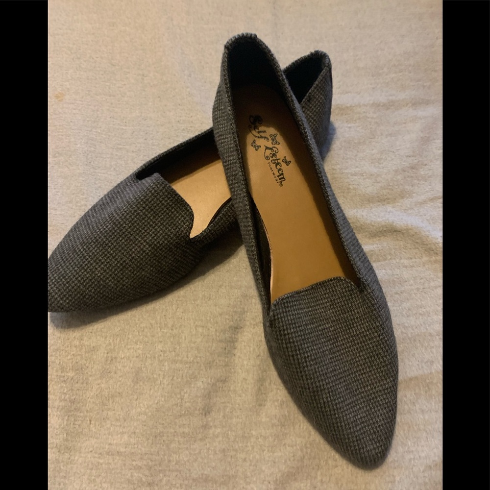 Tweed-looking black & grey fabric flats
